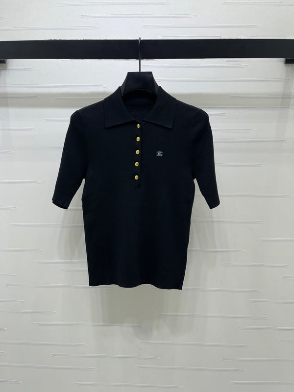 CL Striped Knit Collared Short-Sleeve Shirt in Tencel