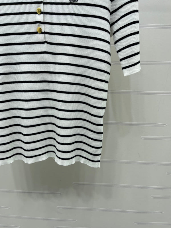 CL Striped Knit Collared Short-Sleeve Shirt in Tencel
