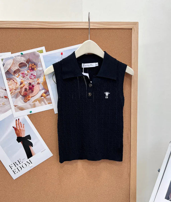 CD 2026 Knit Polo Vest Bee Embroidery Wool 481948