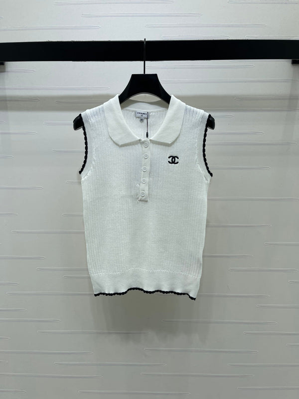 CC Sleeveless Polo Knit Top Wool 406473
