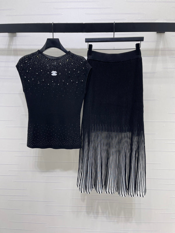 CC Crystal Sleeveless Skirt Set Black Polyester 406423