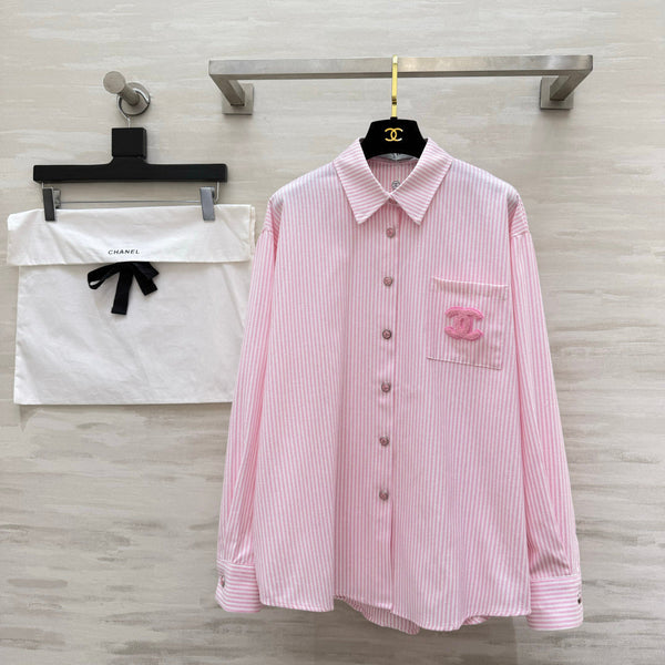 CC 26s Striped Long-Sleeve Shirt Pink Cotton 414115