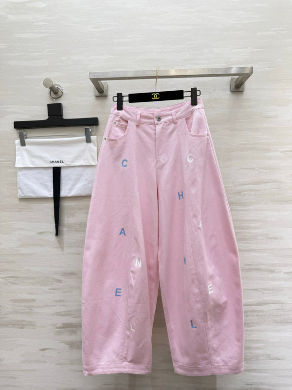 CC Embroidered Letter Wide-Leg Jeans Denim 415961