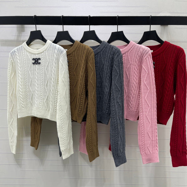 CE 26S Cable-Knit Crewneck Sweater Interlaced C Logo Wool 430328