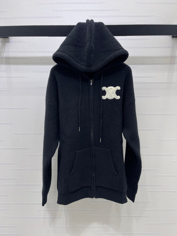 CE 26S Hooded Cardigan Triomphe Logo Ribbed Wool 430324