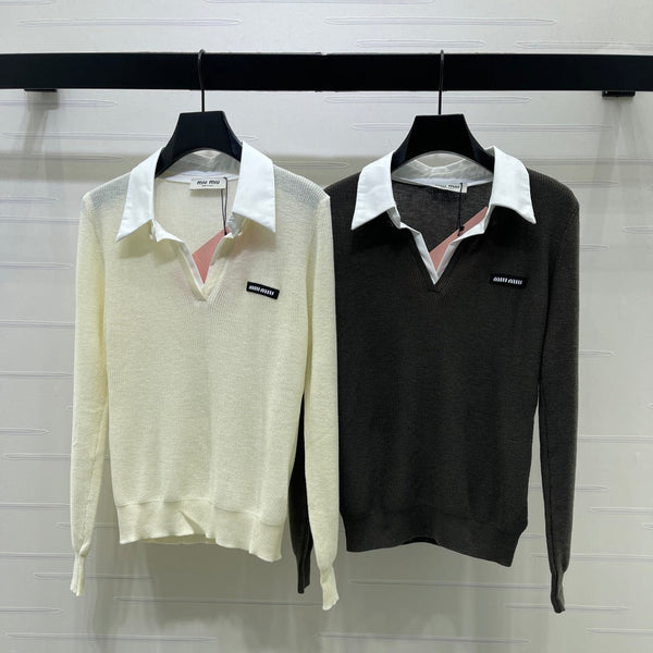 Miu 26s Long-Sleeve Knit Polo Wool Blend 427253