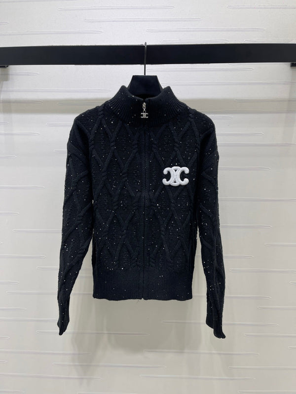 CE 26S Zip-Up Knit Cardigan Triomphe Logo Wool 430316
