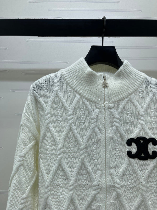 CE 26S Zip-Up Knit Cardigan Triomphe Logo Wool 430316