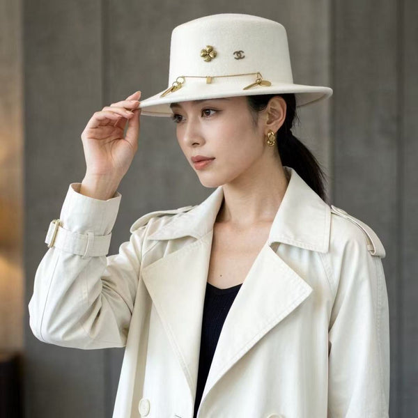 CC Four-leaf Clover Flat-brimmed Felt Hat 477651
