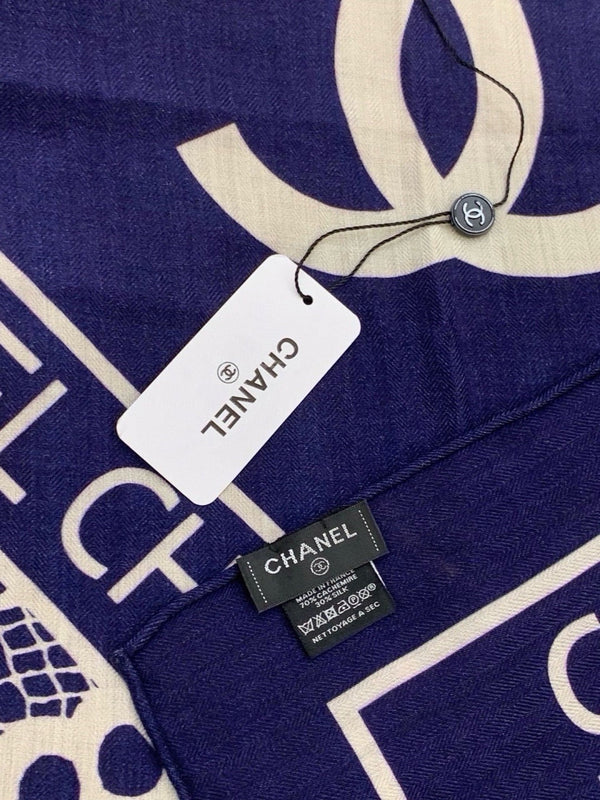 Chanel 2026 Lace Pattern Scarf 135cm Dark Blue Silk And Cashmere 213766