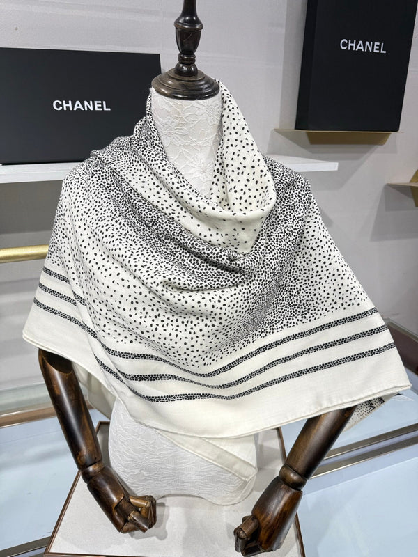 CC 2026 Polka Dot Scarf 140cm Black White Cashmere And Silk 217763