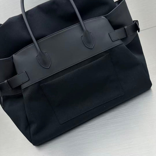 The Row Margaux 17 Inside Out Black Canvas & Leather
