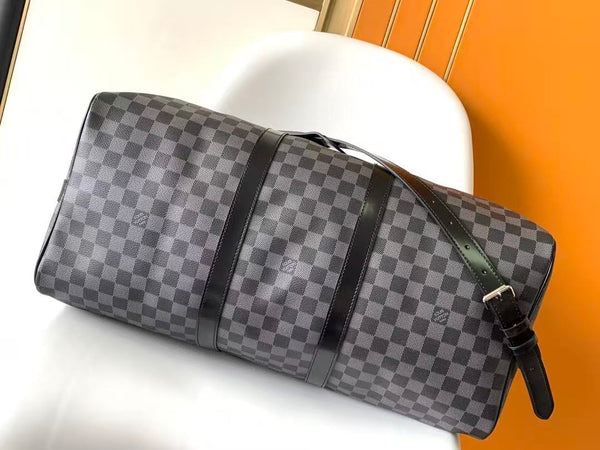 KEEPALL BANDOULIÈRE 45 IN BLACK DAMIER GRAPHITE CANVAS