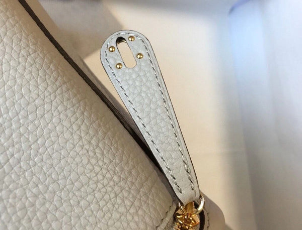 HM Mini Lindy 20cm Pearl Grey Clemence Leather