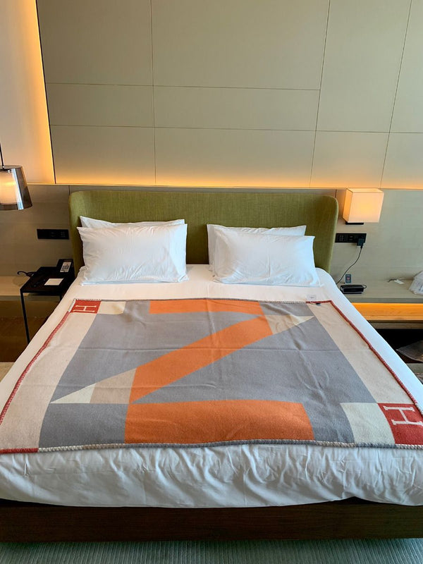 HM Drapeau Blanket Terracotta and Grey Wool Cashmere