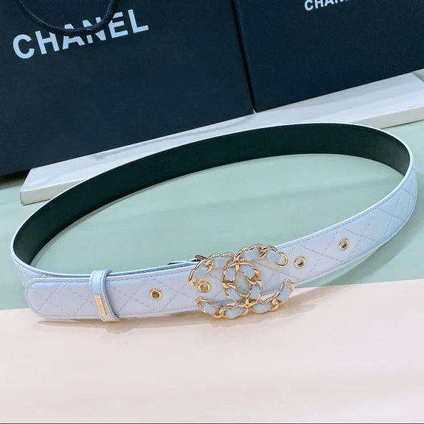 CC 2026 Quilted Chain Buckle Belt 30mm Lambskin