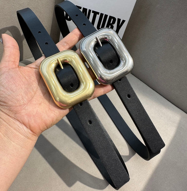 BV Square Buckle Belt 2cm Black Cowhide 211340