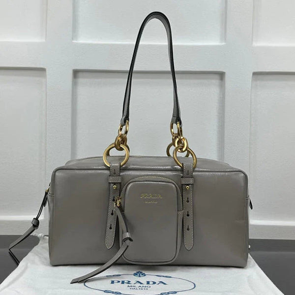 Prad 2026 Dangle Medium Shoulder Bag 30cm Patent Calfskin