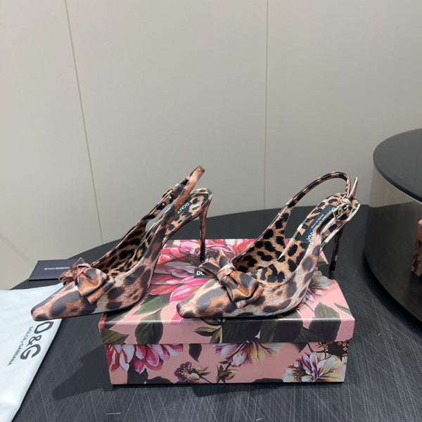 DC 25 Bow Slingback Pumps 100mm Leopard-Print Satin And Sheepskin 381614