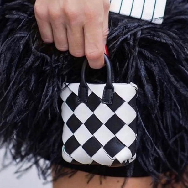 BV Mini Bag Charm Black White Leather
