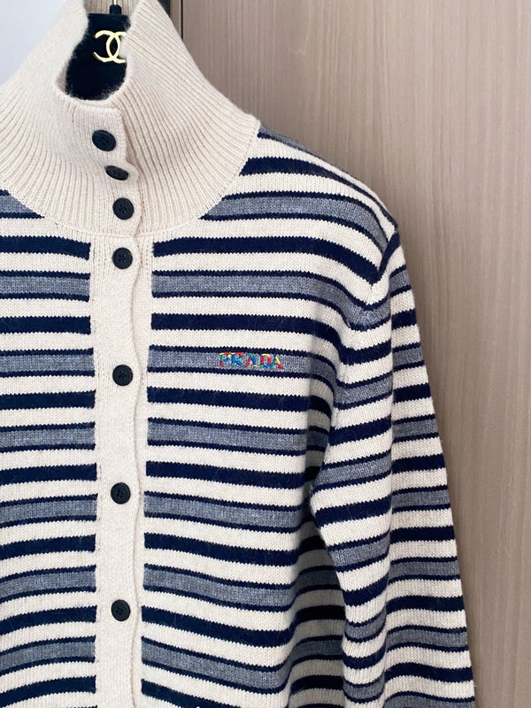 Prada 2025 Two-Tone Cardigan Brown and White Wool
