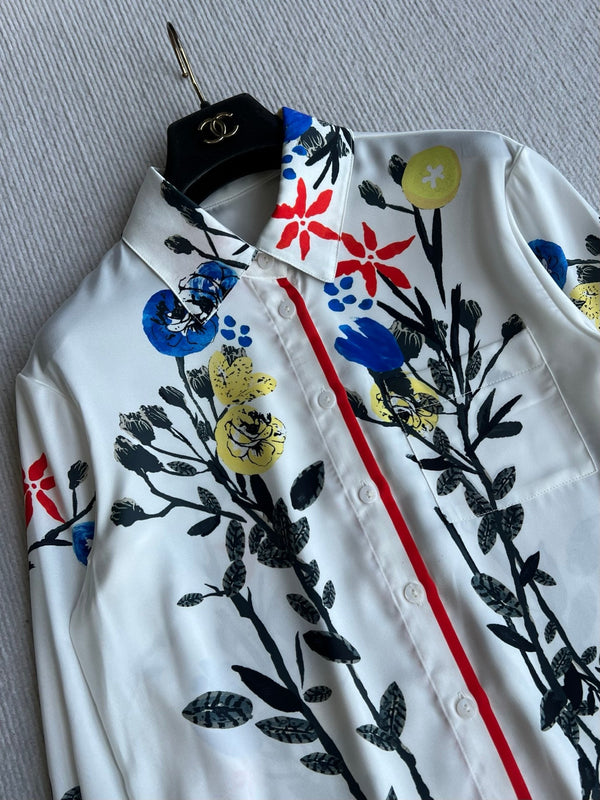 Chanel 26 Printed Shirt and Skirt White in Polyester