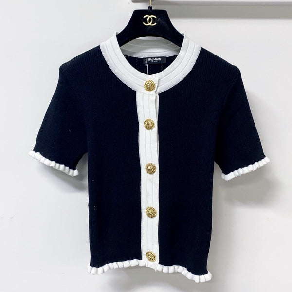 Balmain Cardigan Short-sleeved Shirt Black in Polyester 178809