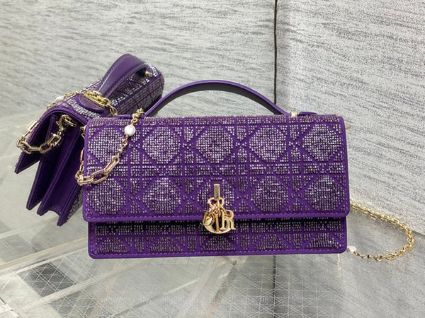 CD 2026 Microbead-Embroidered Bag 21cm Cotton Leather 355271