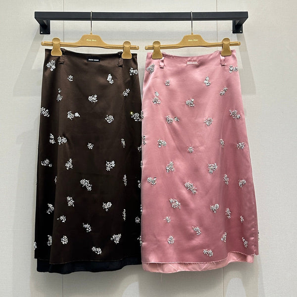 Miu Miu Mid-length Skirt Floral Rhinestone in YB Acetate Blend