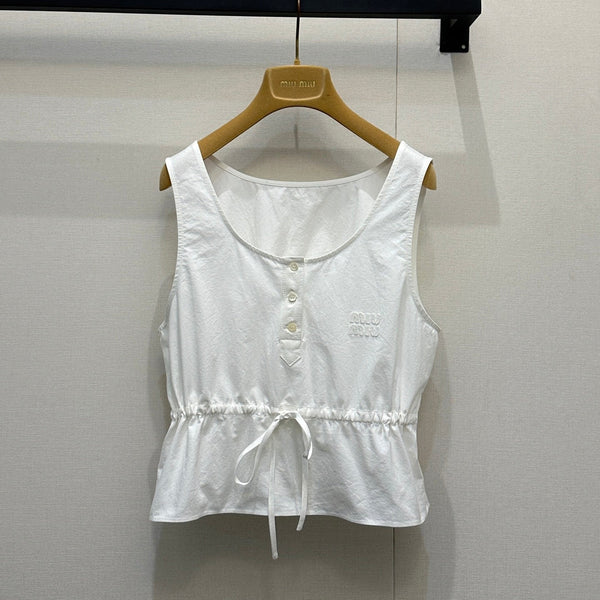 Miu Miu White drawstring vest with letter appliqué in Cotton