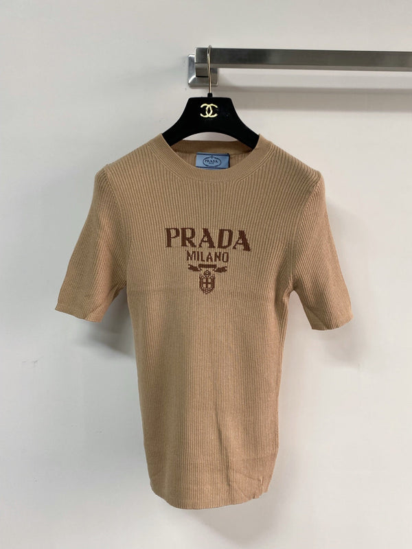 Prada Seven-Color Short-Sleeve T-Shirt with Logo in Wool
