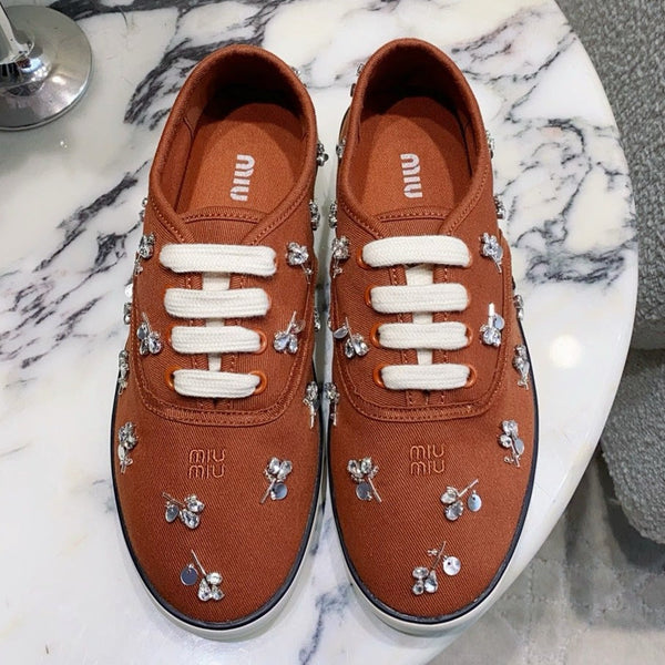 Miu Miu 2026 Crystal Embellished Sneaker Canvas 976963