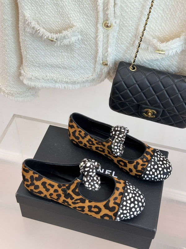 CC Mary Jane Flats Polka Dot Leopard Print Calfskin Pony Hair 841987