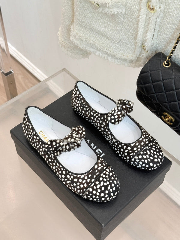CC Leopard Print Bunny-Ear Mary Jane Flats Calfskin Pony Hair 841989