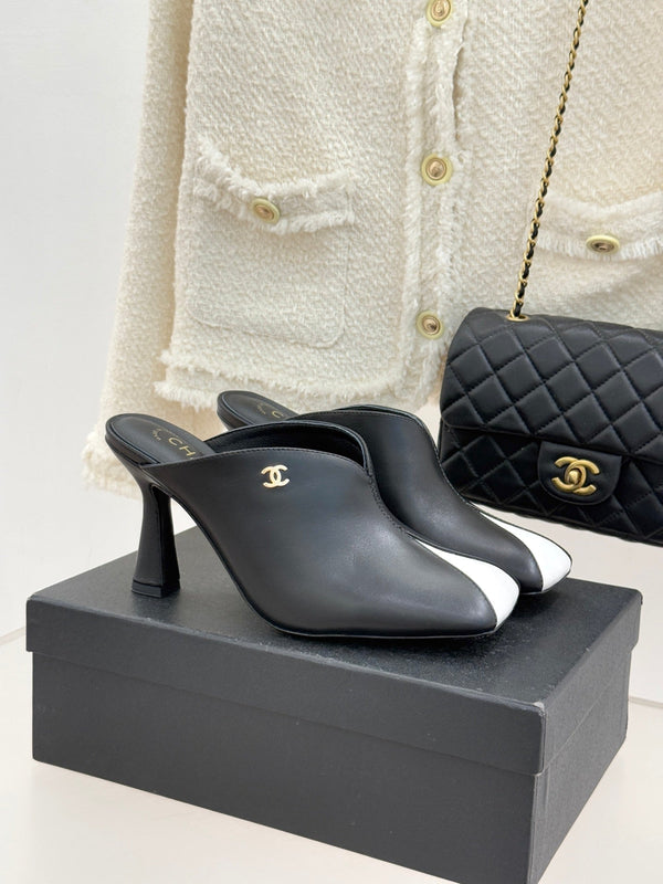 CC 26P Double C Color-Block Square-Toe Mule Slippers Calfskin 841994