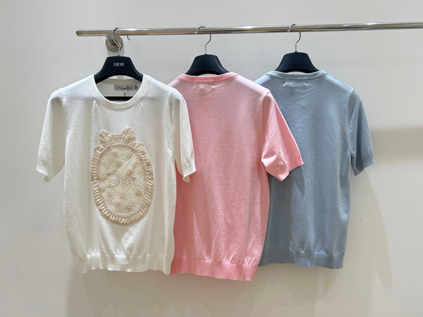 CD 2026 Short-Sleeved T-shirts Crochet-Effect Patch Tencel 469332