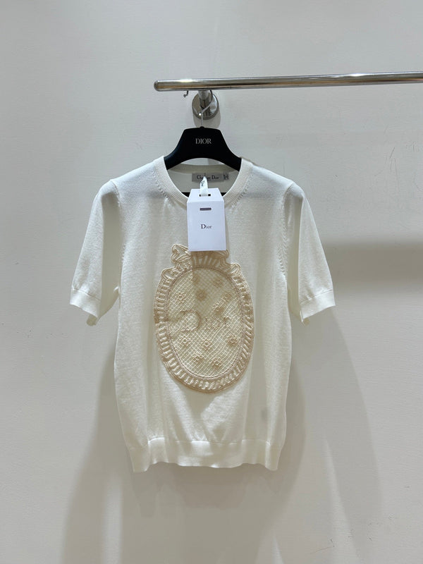 CD 2026 Short-Sleeved T-shirts Crochet-Effect Patch Tencel 469332