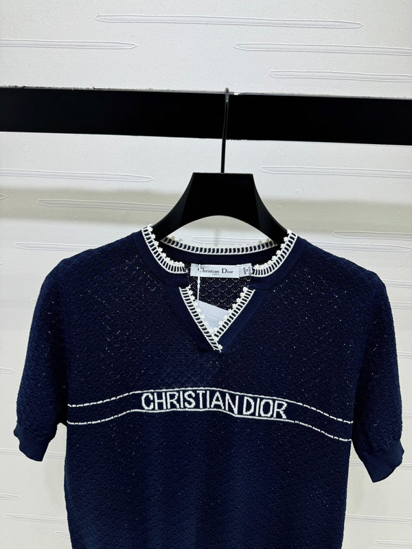 CD 26 Hollow-out Knit Short-Sleeve Top in Nylon