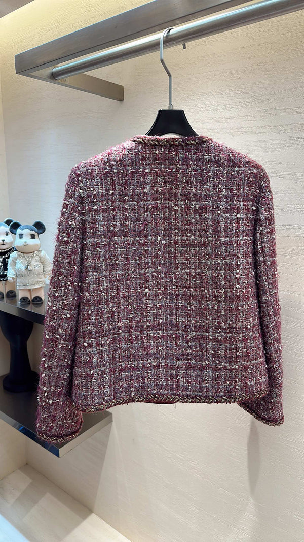 CC Cropped Jacket Burgundy Multicolor Tweed 415617