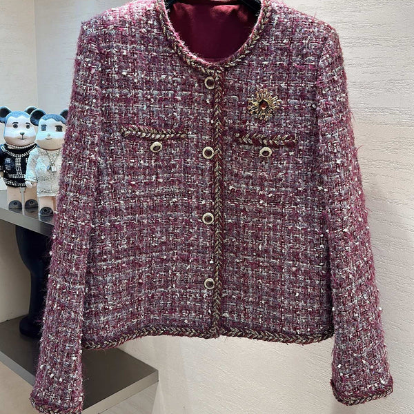 CC Cropped Jacket Burgundy Multicolor Tweed 415617