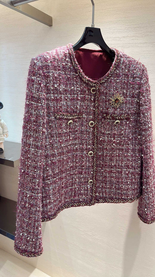 CC Cropped Jacket Burgundy Multicolor Tweed 415617