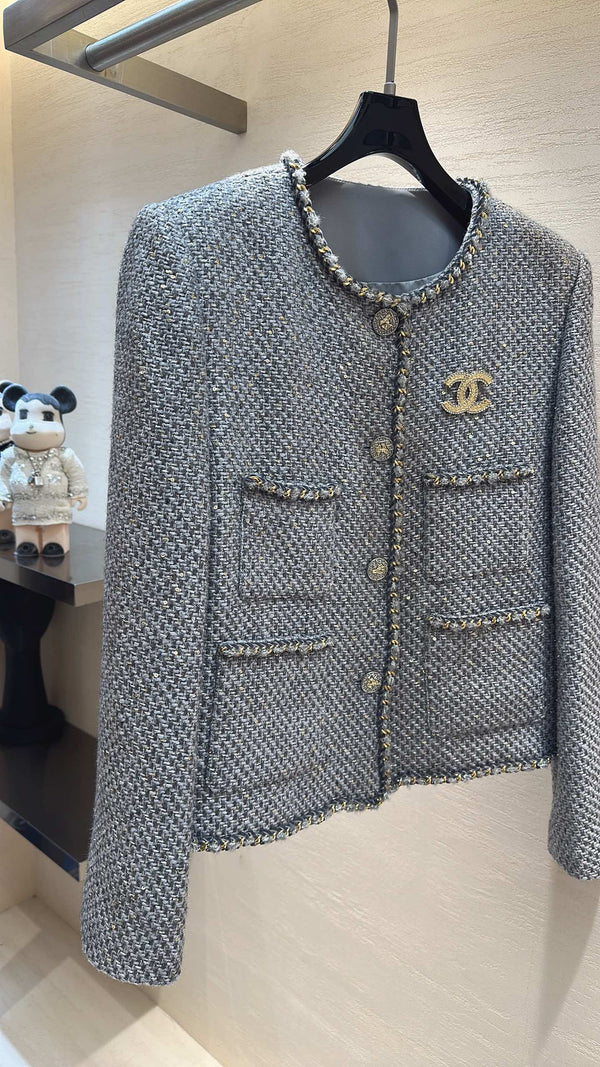 CC Jacket Gold Trim Gray Tweed 415620