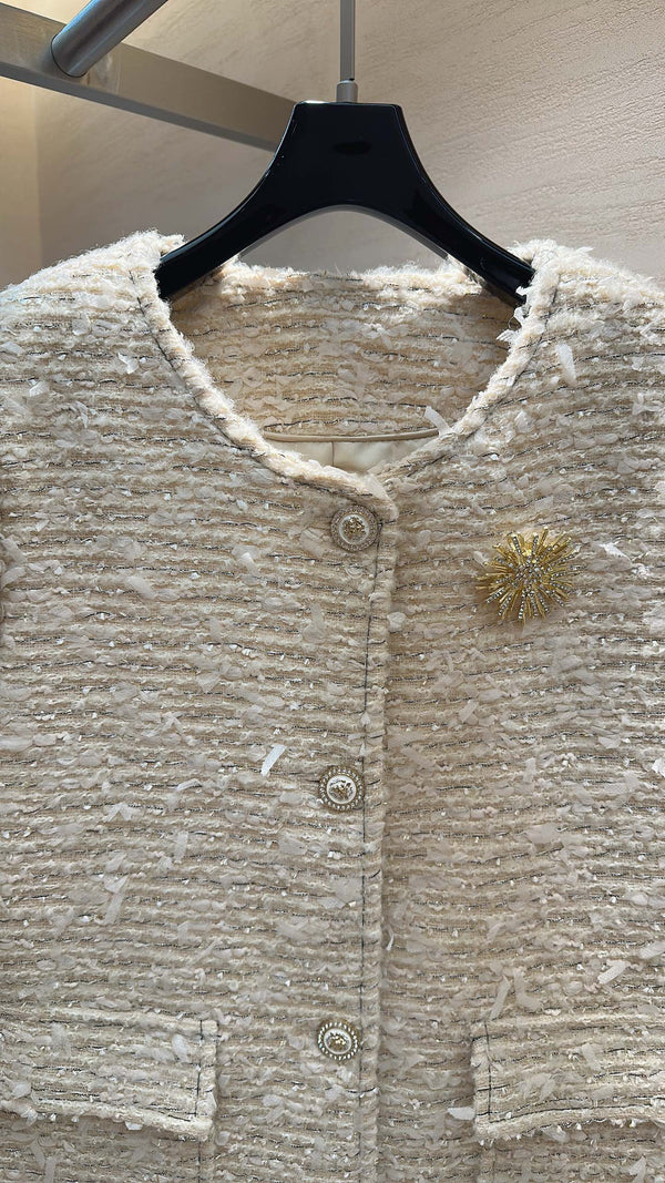 CC Fringe Jacket Cream White Tweed 415601