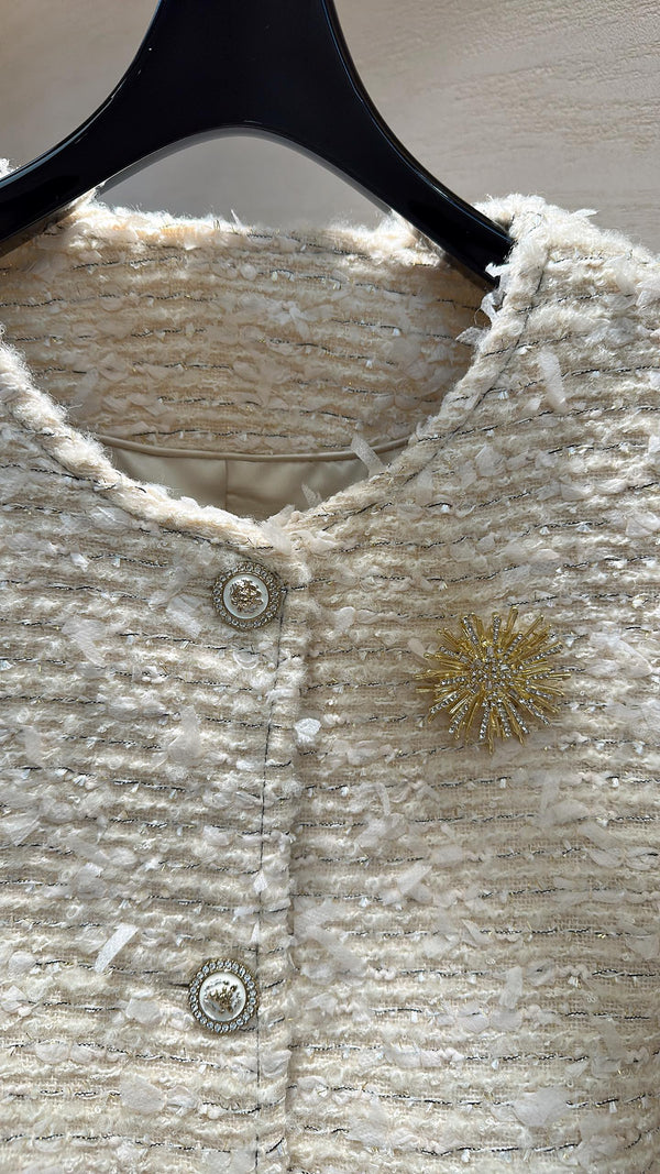 CC Fringe Jacket Cream White Tweed 415601