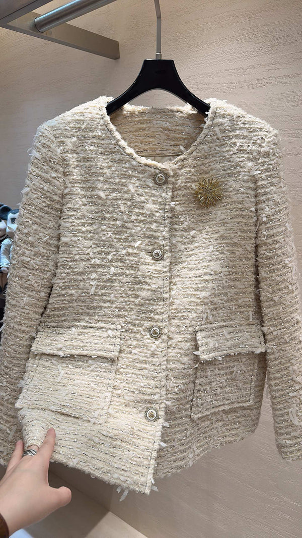 CC Fringe Jacket Cream White Tweed 415601