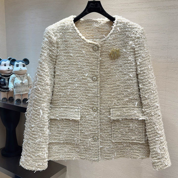 CC Fringe Jacket Cream White Tweed 415601