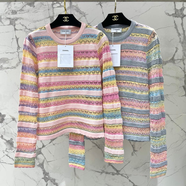 CC Striped Open-Knit Sweater Pastel Tencel 802093