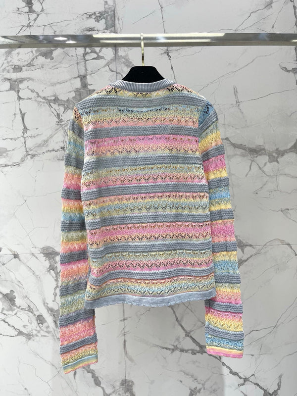 CC Striped Open-Knit Sweater Pastel Tencel 802093