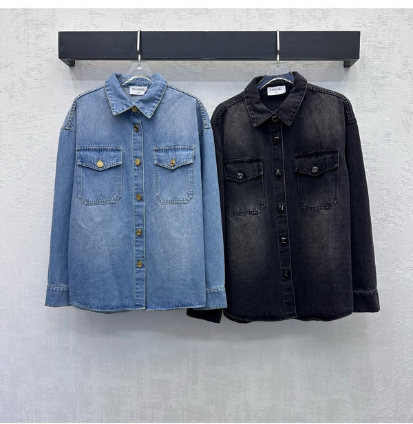CC 26S Letter Button Collared Shirt Denim 422637