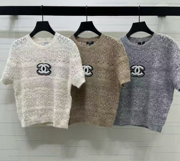 CC Pattern Knit Short-Sleeve T-Shirt Wool 422029